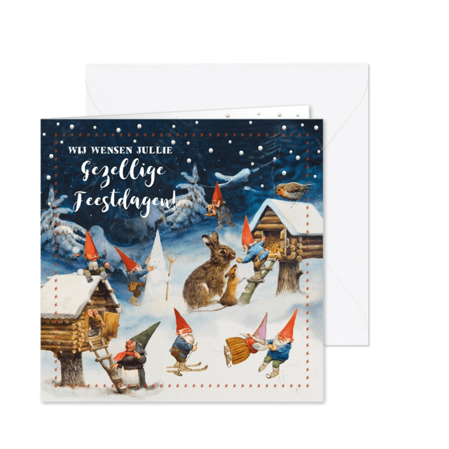 Kerstkaart gezellig kabouterwinterlandschap - Kaartimpressie