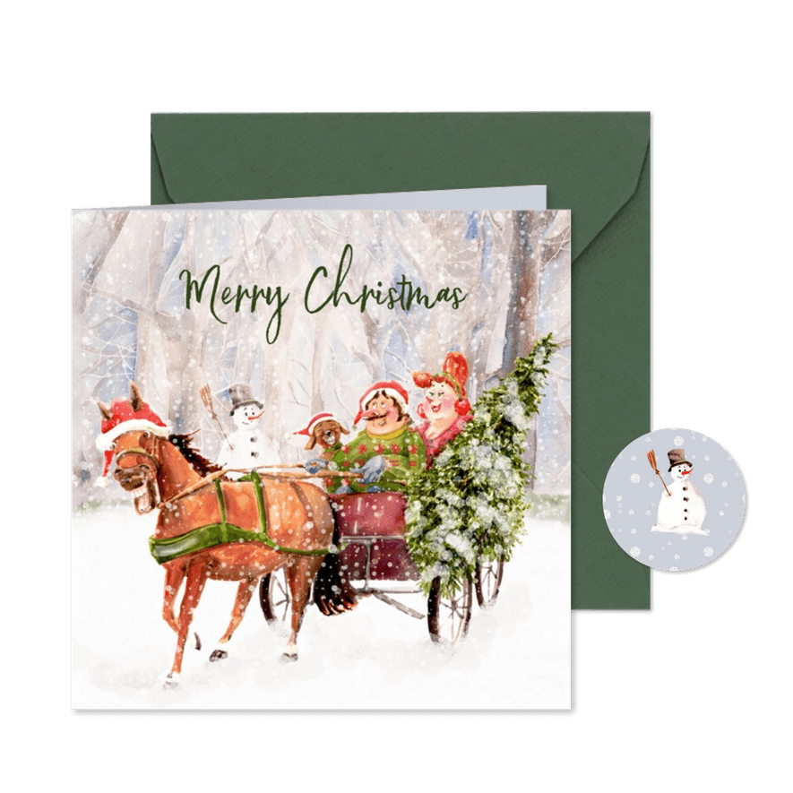 Kerstkaart gezellig samen in de arreslee - Kaartimpressie
