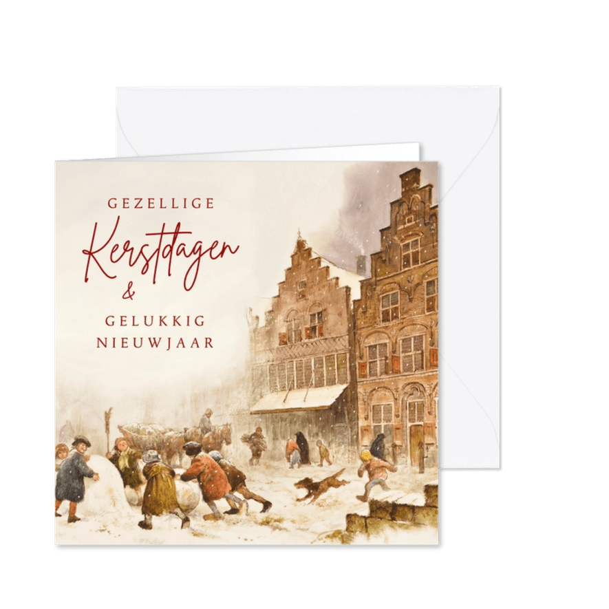 Kerstkaart gezellig winters tafereel - Kaartimpressie