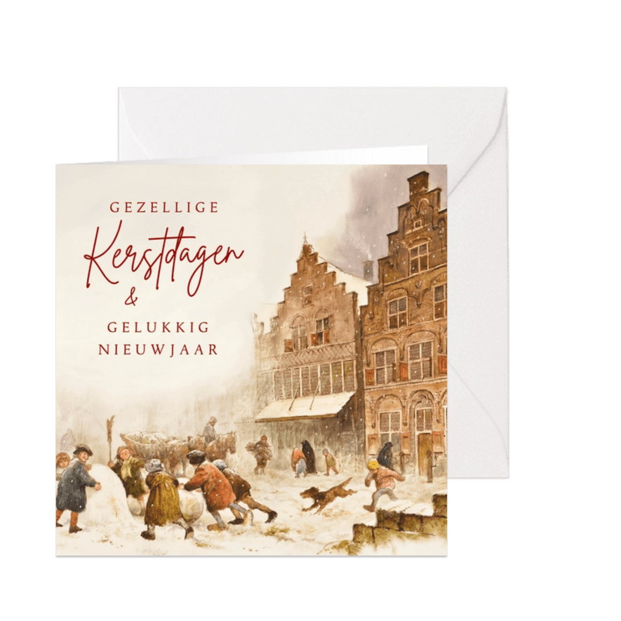 Kerstkaart gezellig winters tafereel  - Kaartimpressie