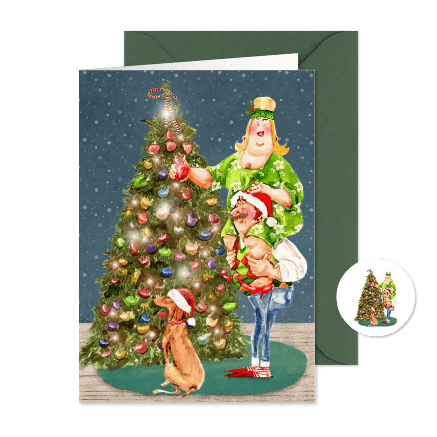 Kerstkaart gezellige kerstboom - Kaartimpressie