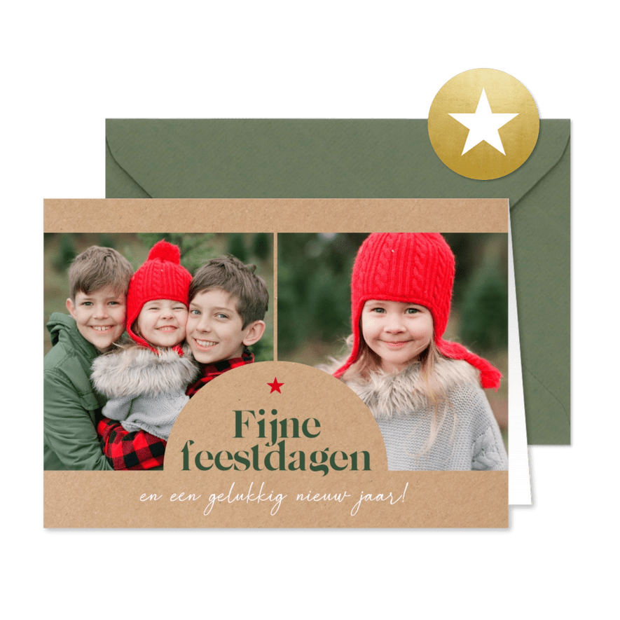 Kerstkaart gezin foto's met boogkader - Kaartimpressie