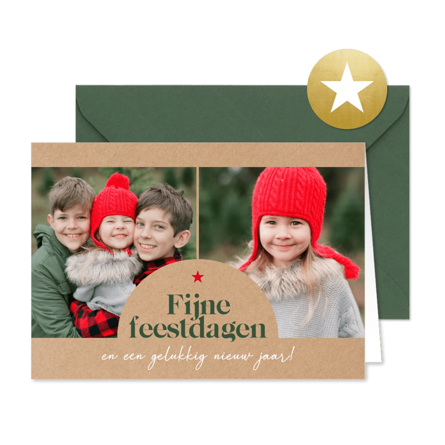 Kerstkaart gezin foto's met boogkader - Kaartimpressie