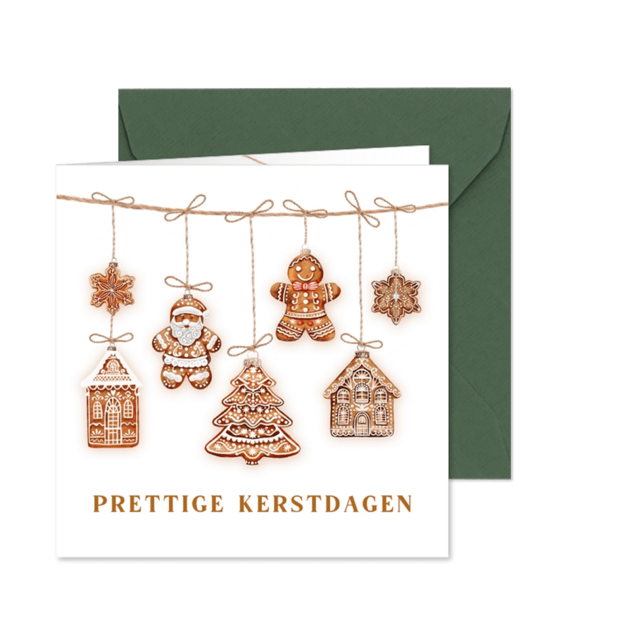 Kerstkaart gingerbread aan kersttakken - Kaartimpressie
