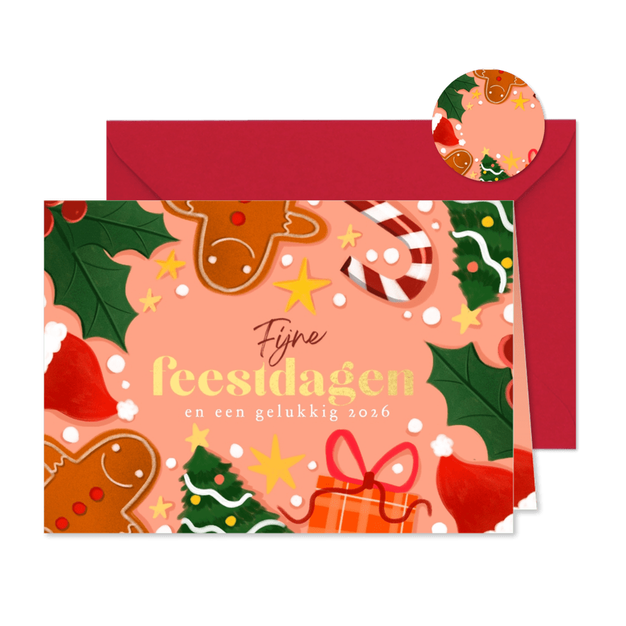 Kerstkaart gingerbread en zuurstokken - Kaartimpressie