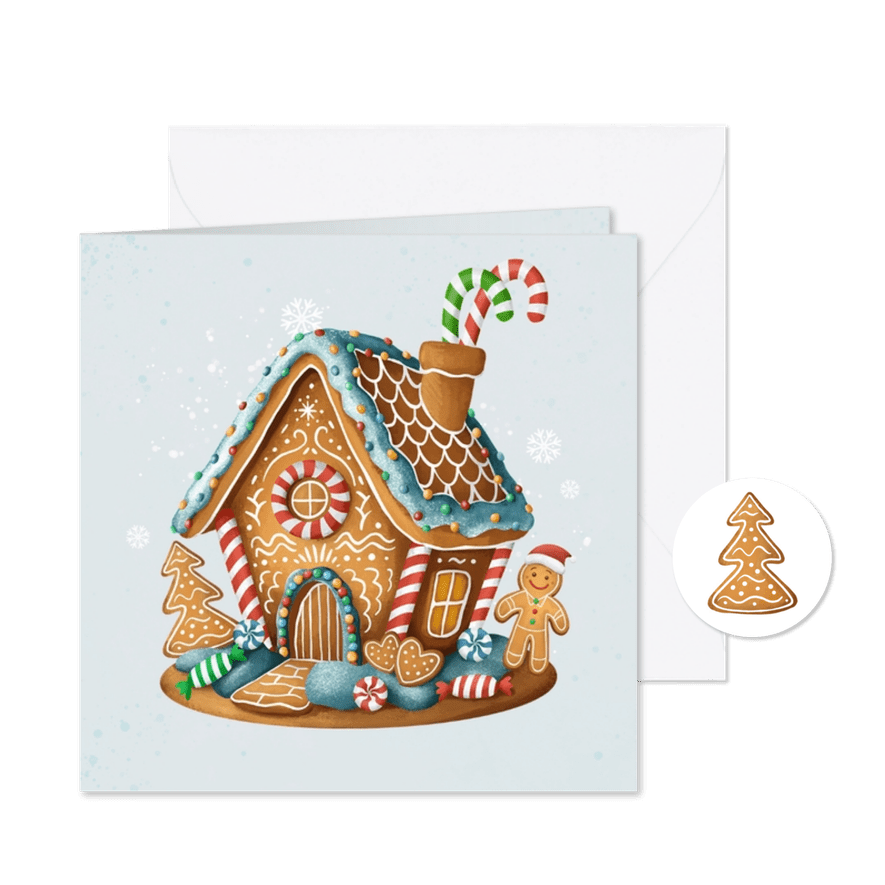 Kerstkaart gingerbread huisje snoep illustratie - Kaartimpressie