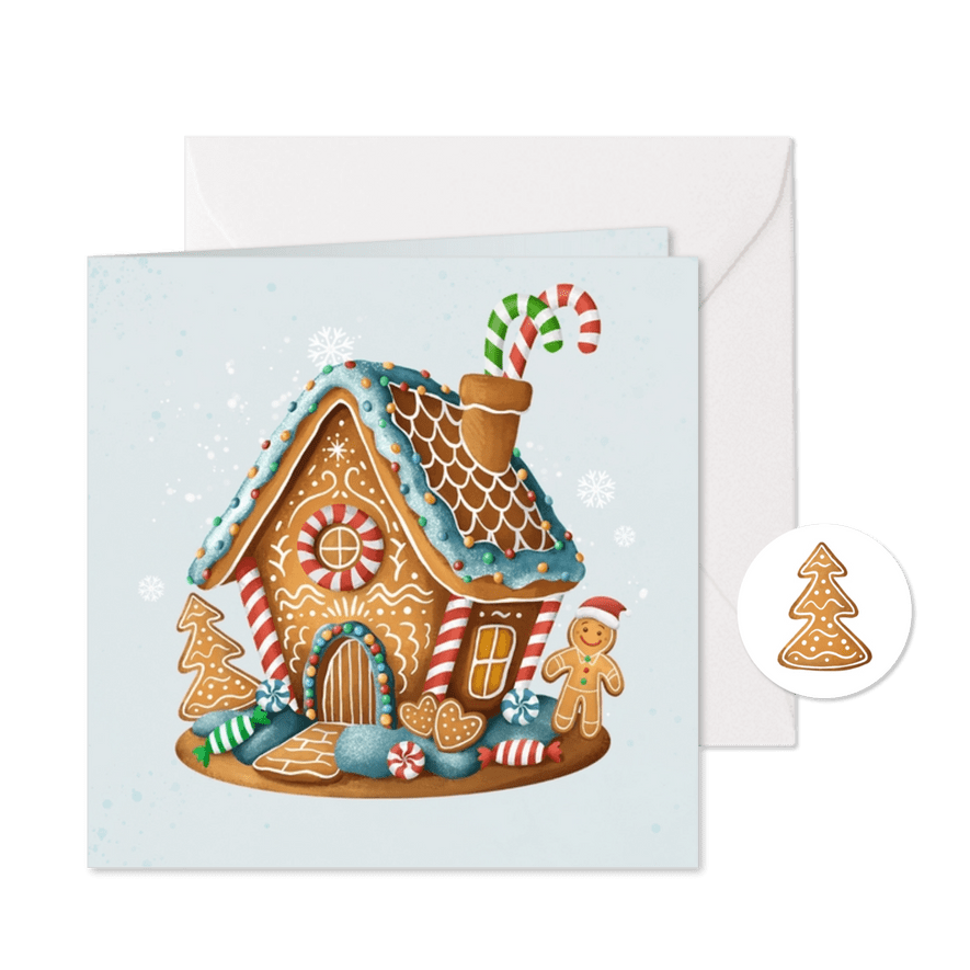 Kerstkaart gingerbread huisje snoep illustratie  - Kaartimpressie