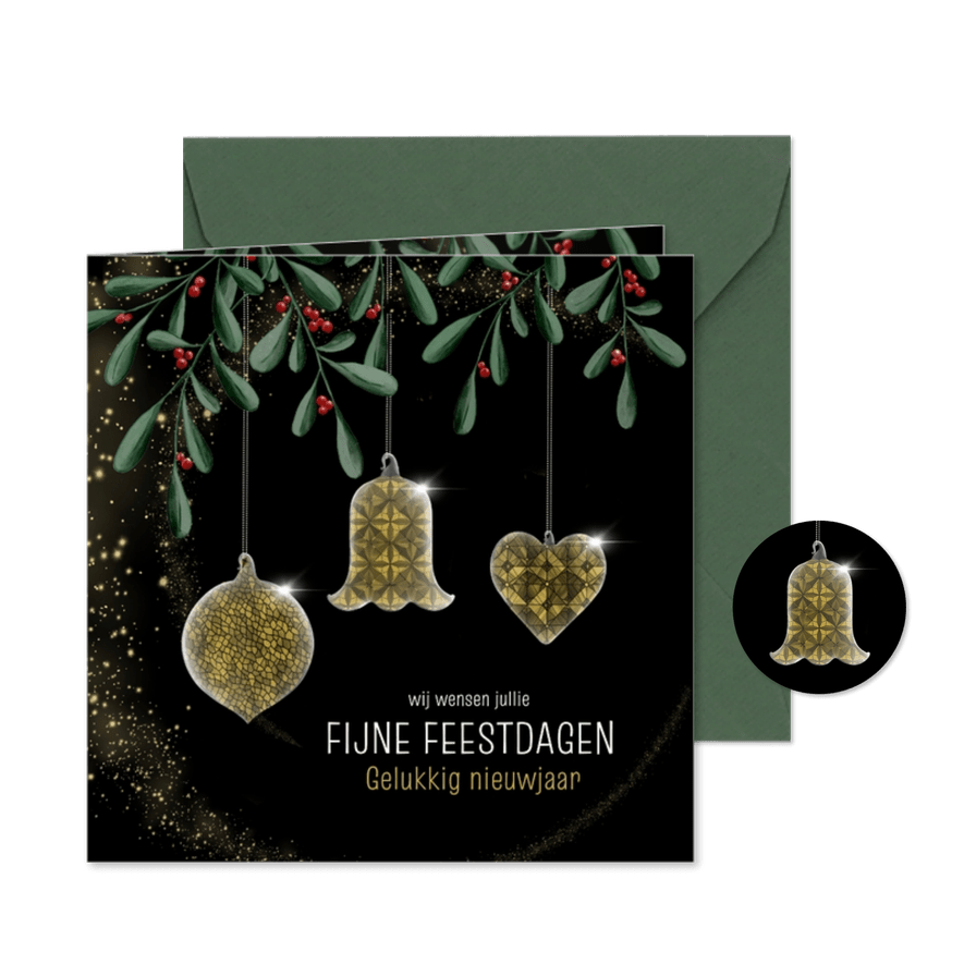 Kerstkaart glas-in-lood kersthangers onder mistletoe - Kaartimpressie