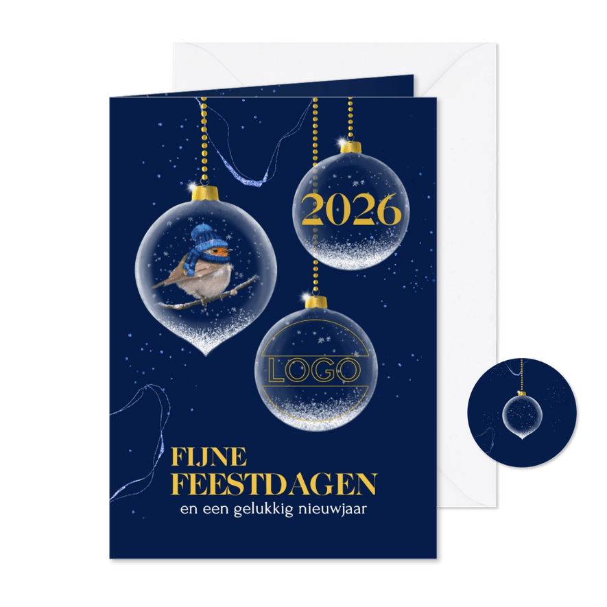 Kerstkaart glazen kerstballen logo - Kaartimpressie