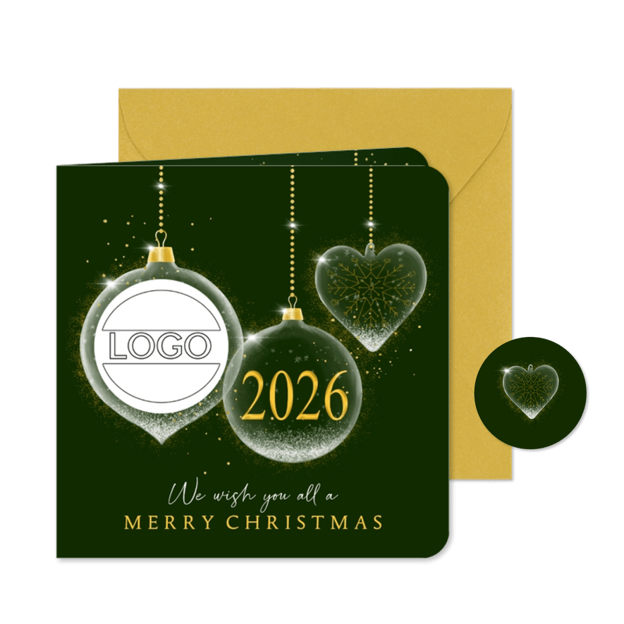 Kerstkaart glazen kerstballen met logo - Kaartimpressie