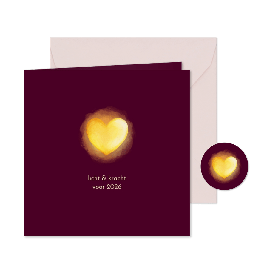 Kerstkaart gloeiend hart kracht & liefde voor 2026 - Kaartimpressie