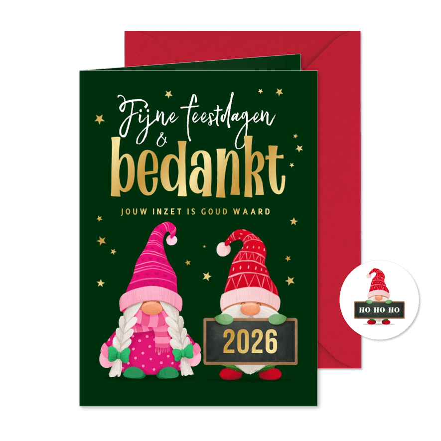 Kerstkaart gnome kabouters bedankt zakelijk fijne feestdagen - Kaartimpressie