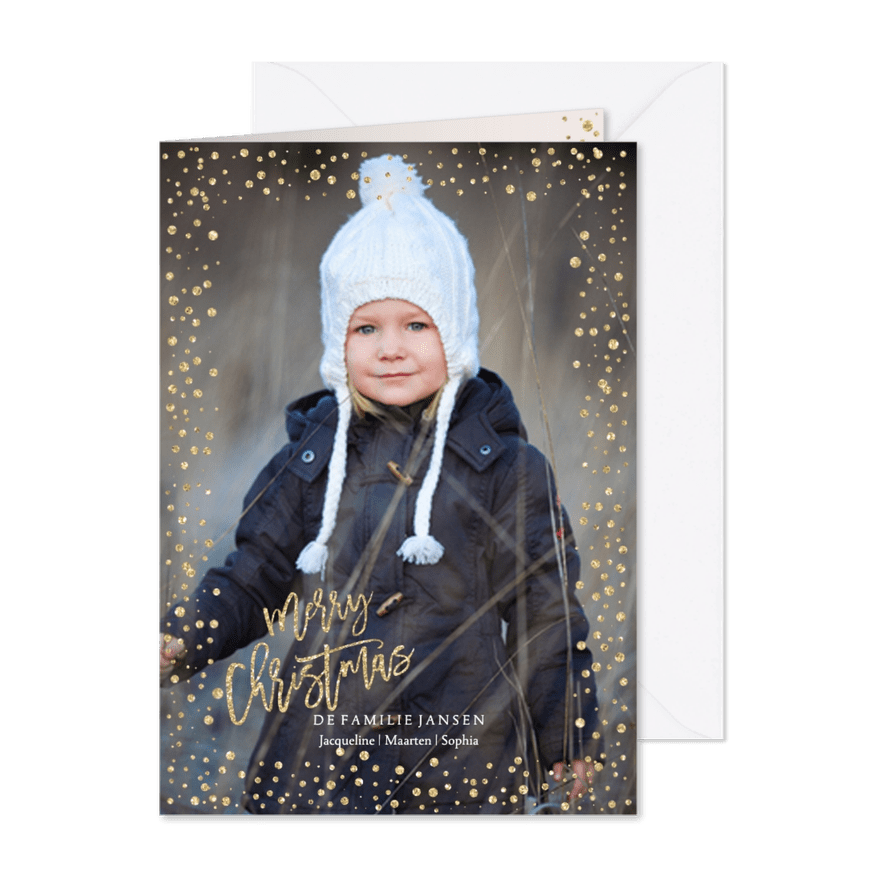 Kerstkaart Goud Confetti glitter - Kaartimpressie