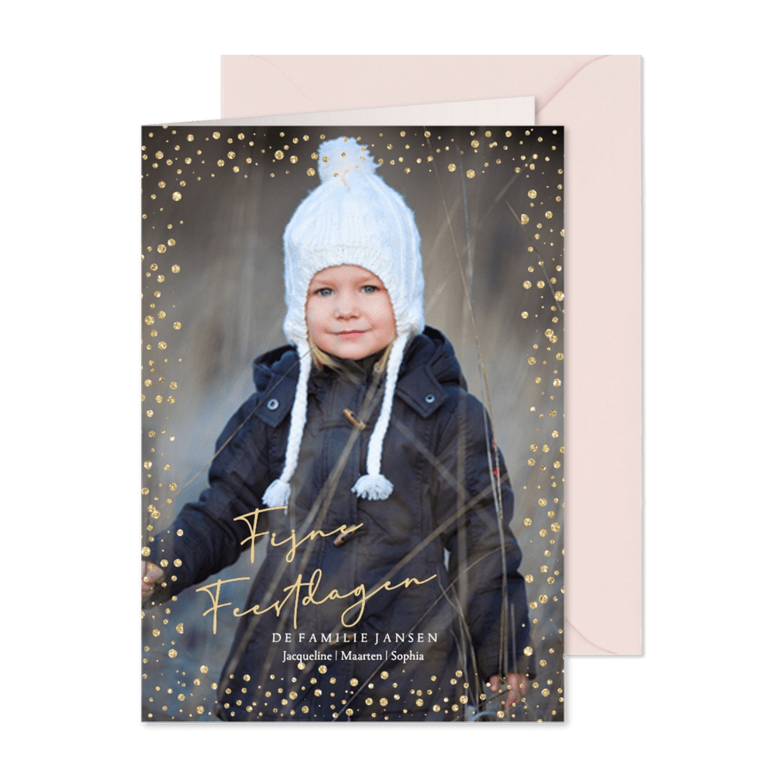 Kerstkaart Goud Confetti glitter - Kaartimpressie