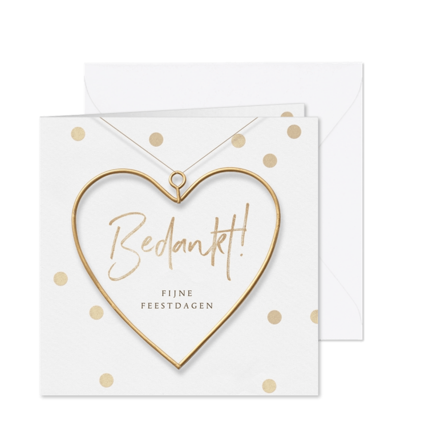Kerstkaart goud hart bedankt fijne feestdagen - Kaartimpressie