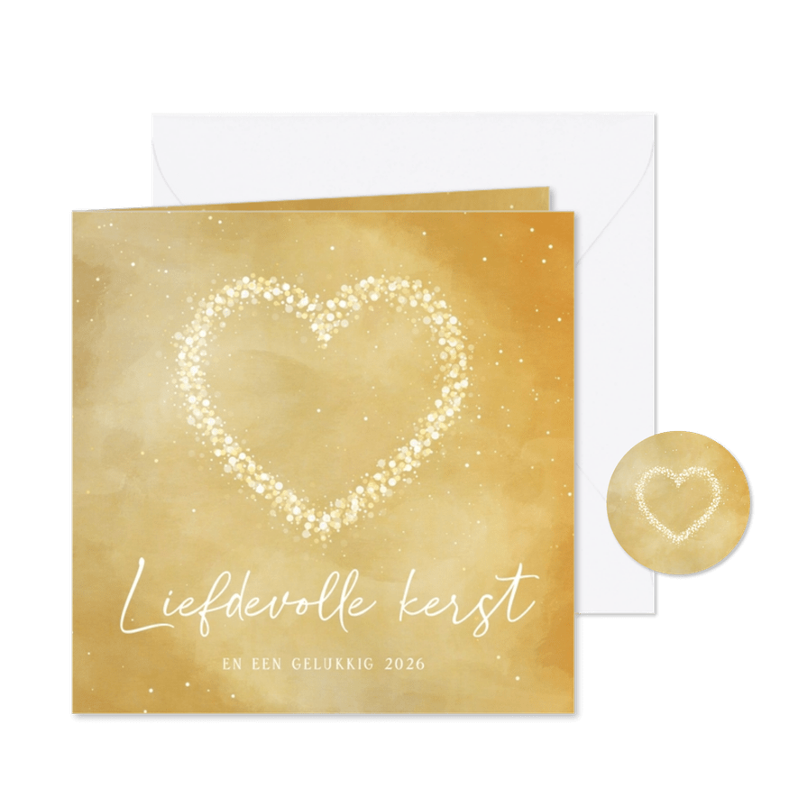Kerstkaart goud hart van sparkles liefdevolle kerst - Kaartimpressie