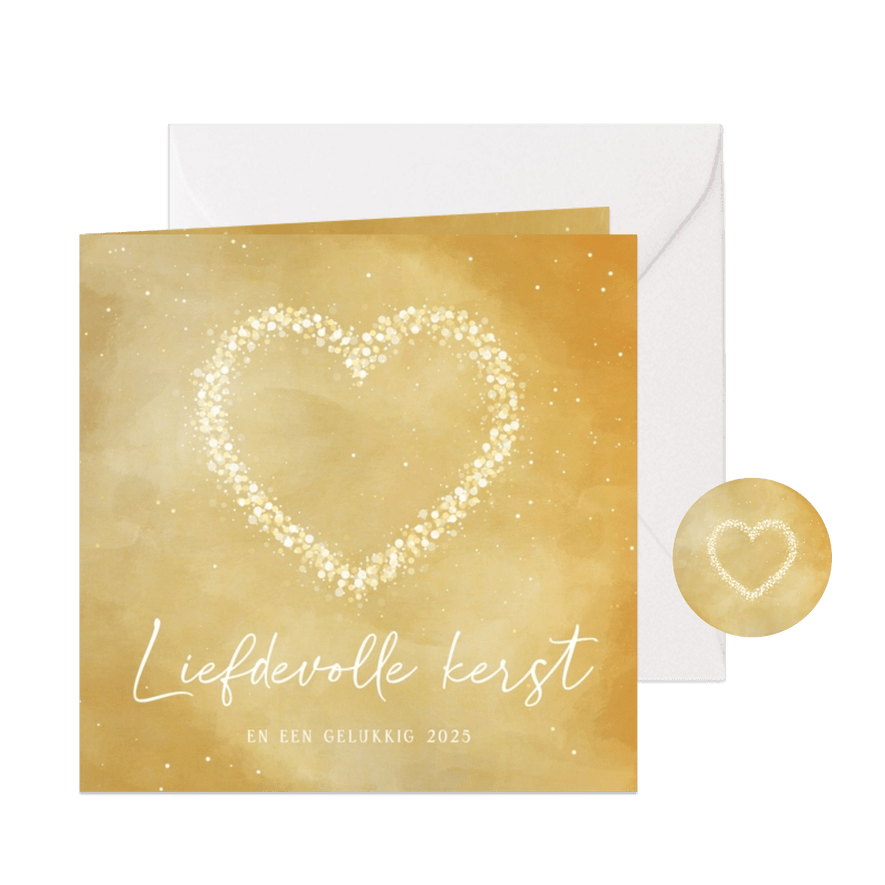 Kerstkaart goud hart van sparkles liefdevolle kerst - Kaartimpressie