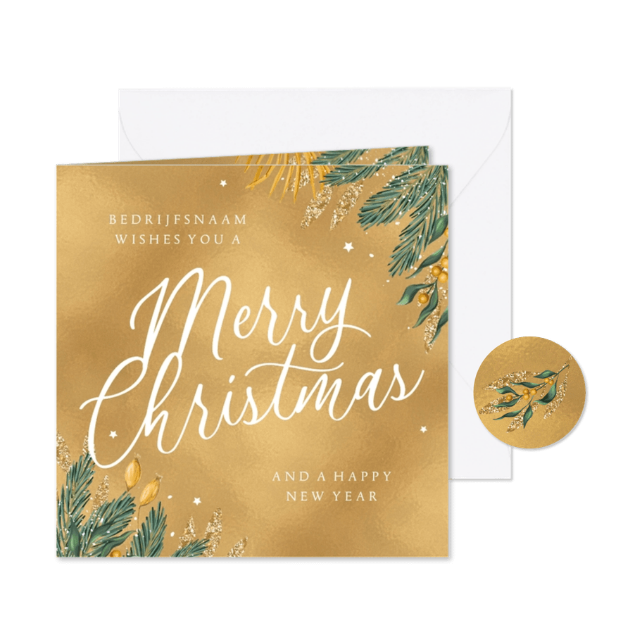 Kerstkaart goud merry christmas zakelijk - Kaartimpressie