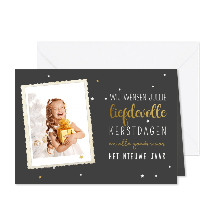 Kerstkaart goud met foto - Kaartimpressie