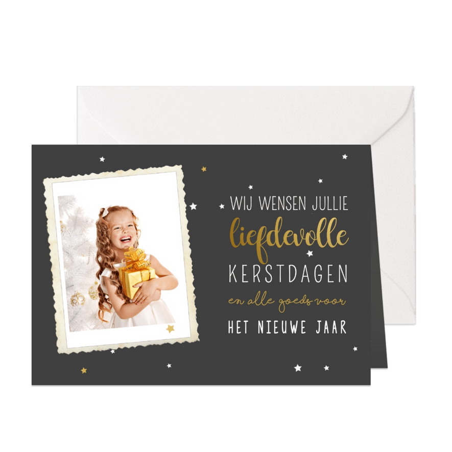 Kerstkaart goud met foto  - Kaartimpressie