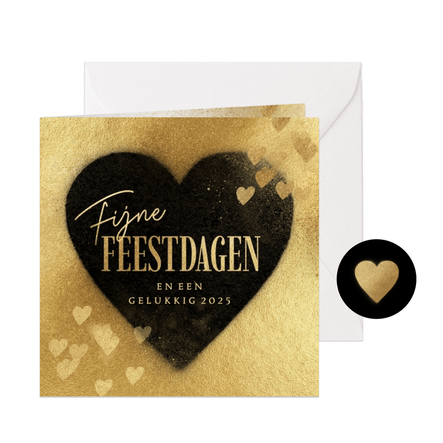 Kerstkaart goud met hart - Kaartimpressie