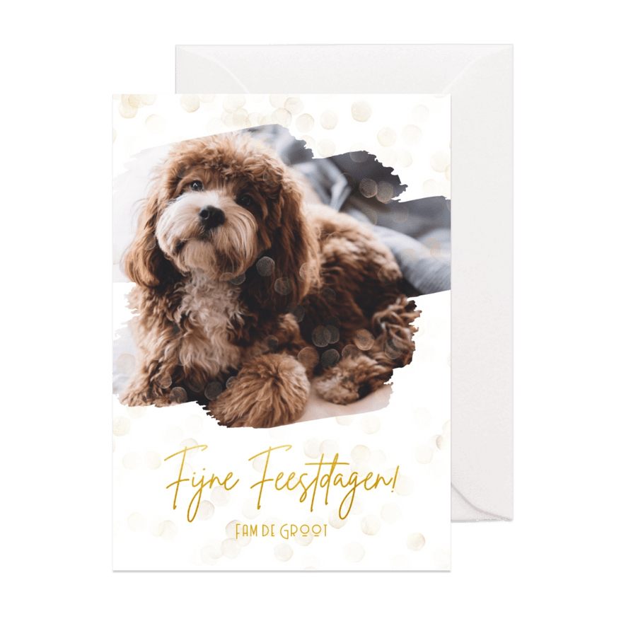 Kerstkaart gouden confetti met foto - Kaartimpressie