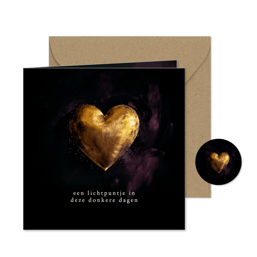 Kerstkaart gouden hart lichtpuntje moeilijke dagen - Kaartimpressie