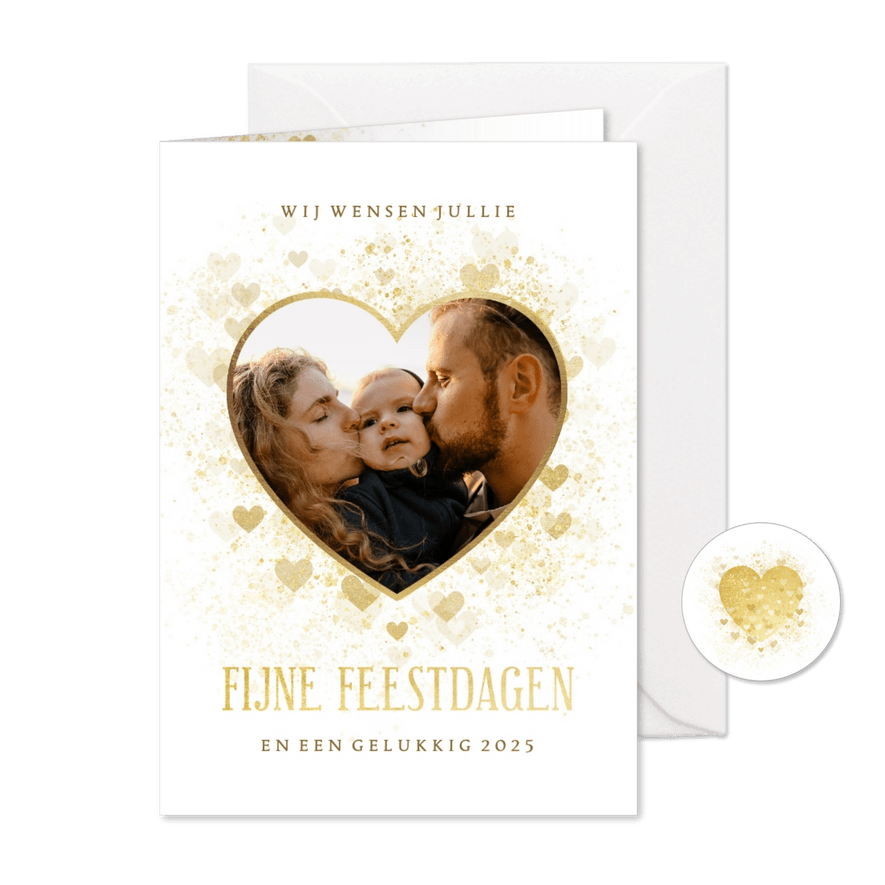 Kerstkaart gouden hart met foto liefdevol  - Kaartimpressie