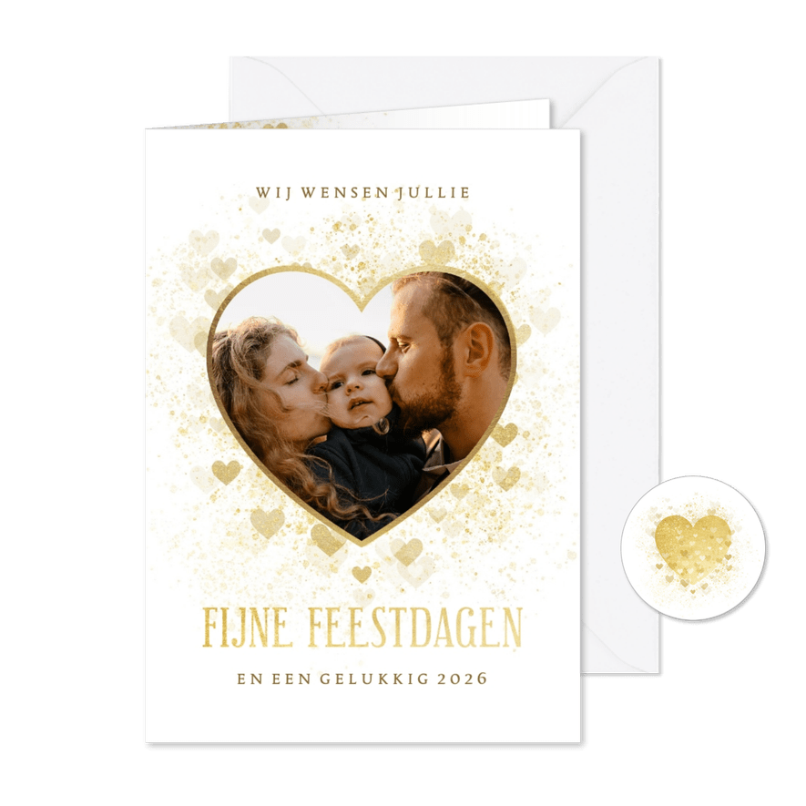 Kerstkaart gouden hart met foto liefdevol - Kaartimpressie