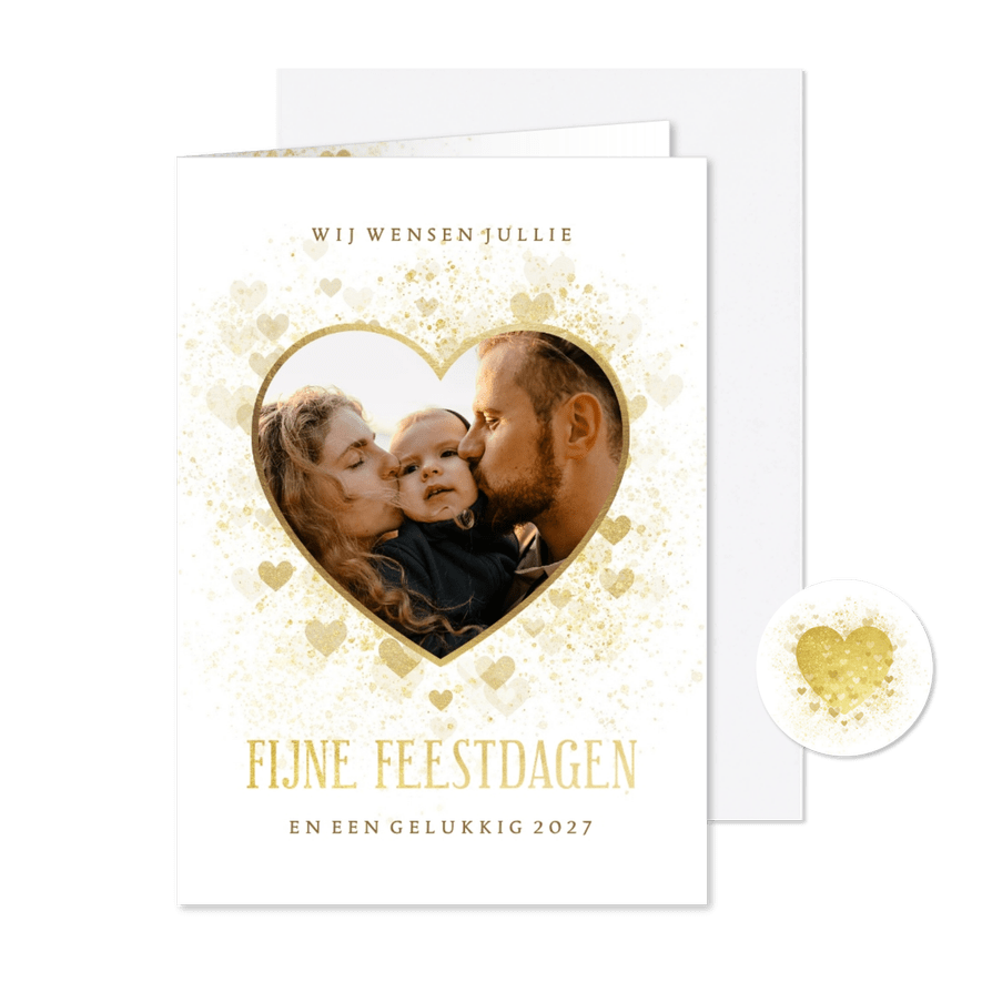Kerstkaart gouden hart met foto liefdevol - Kaartimpressie