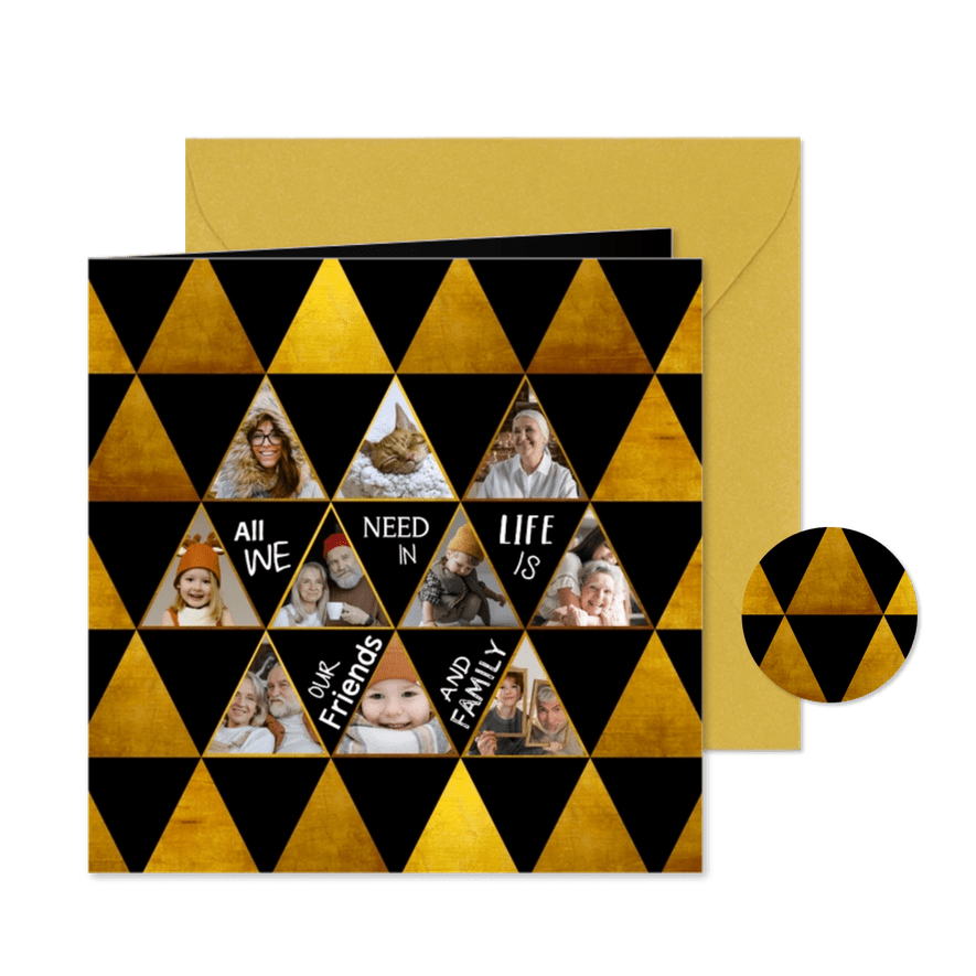 Kerstkaart gouden kerstbomen geometrie - Kaartimpressie