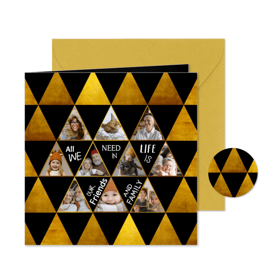 Kerstkaart gouden kerstbomen geometrie - Kaartimpressie