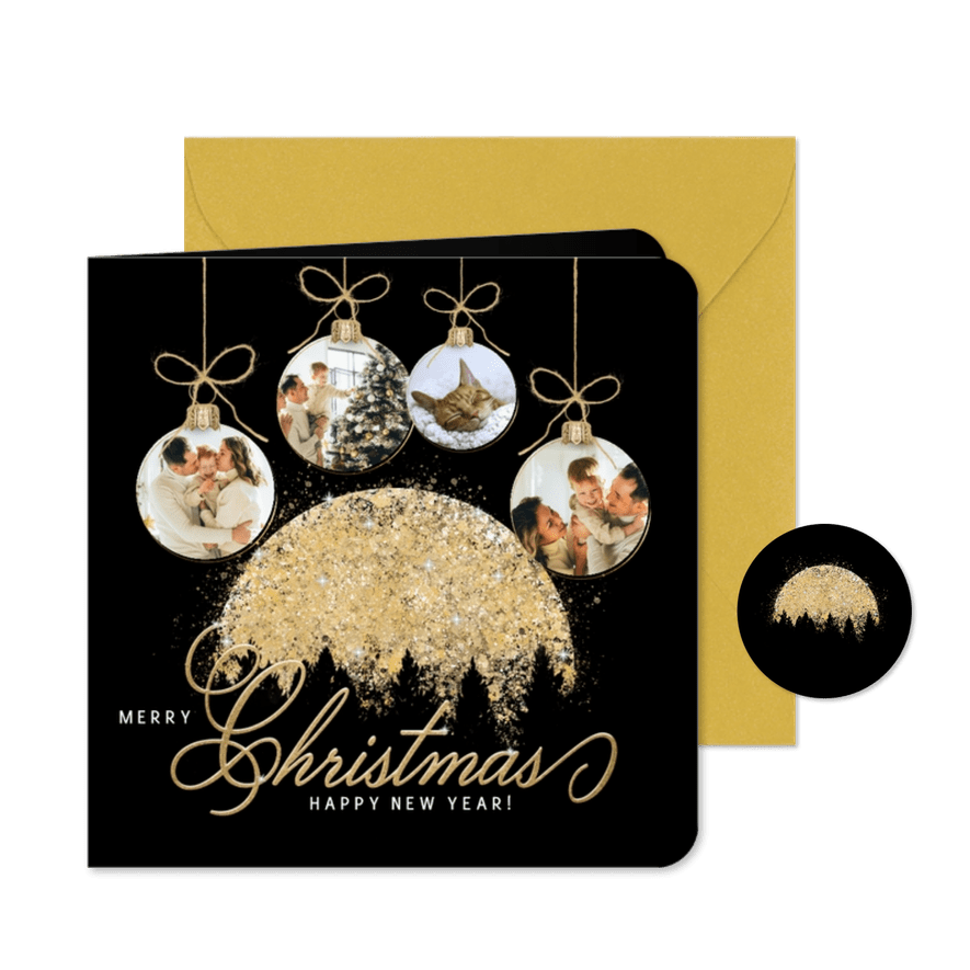Kerstkaart gouden maan 4 foto's - Kaartimpressie