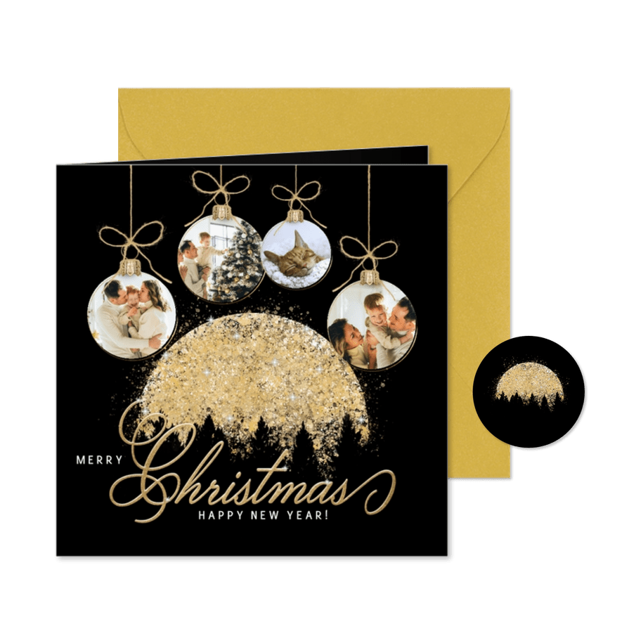 Kerstkaart gouden maan 4 foto's - Kaartimpressie