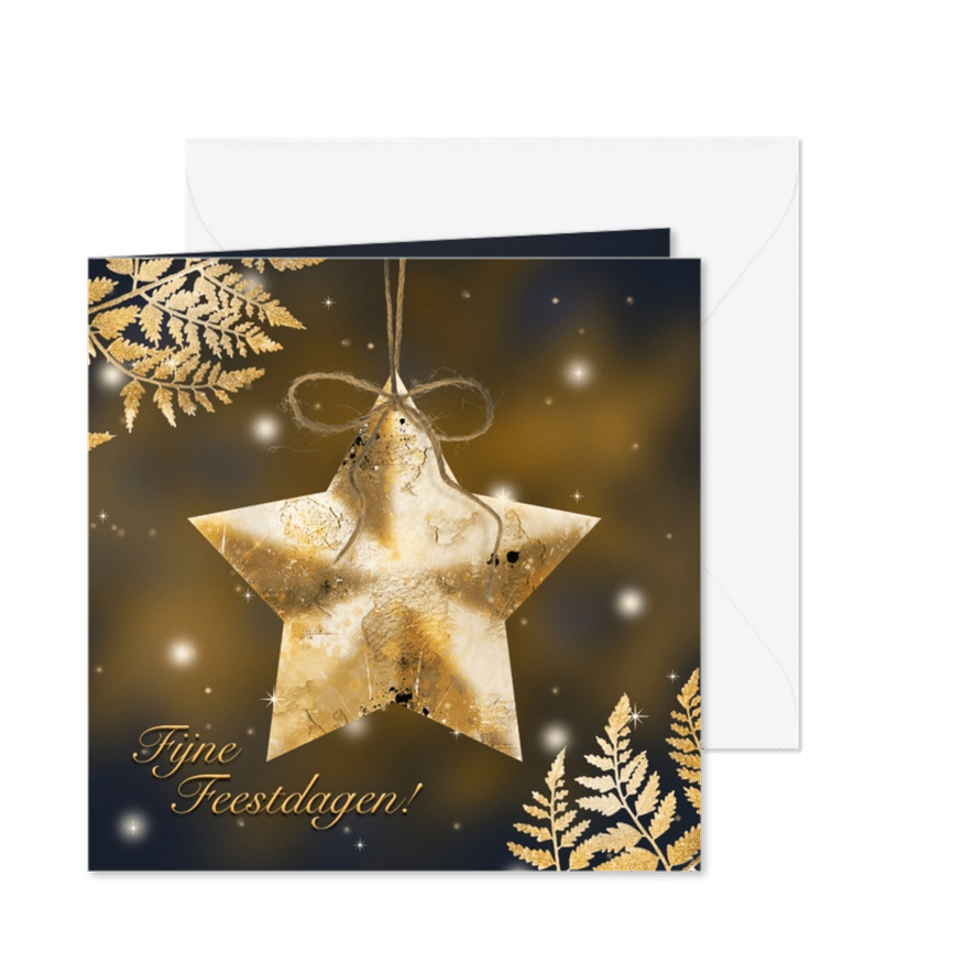 Kerstkaart gouden ster en blad - Kaartimpressie