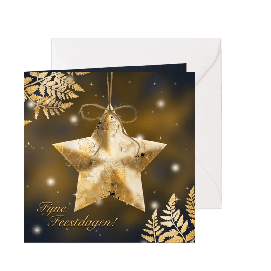 Kerstkaart gouden ster en blad - Kaartimpressie