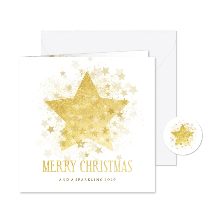 Kerstkaart gouden ster stijlvol Merry Christmas - Kaartimpressie
