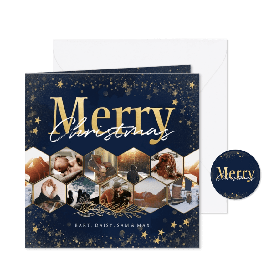Kerstkaart gouden sterren voor 14 foto's een gouden kerst - Kaartimpressie
