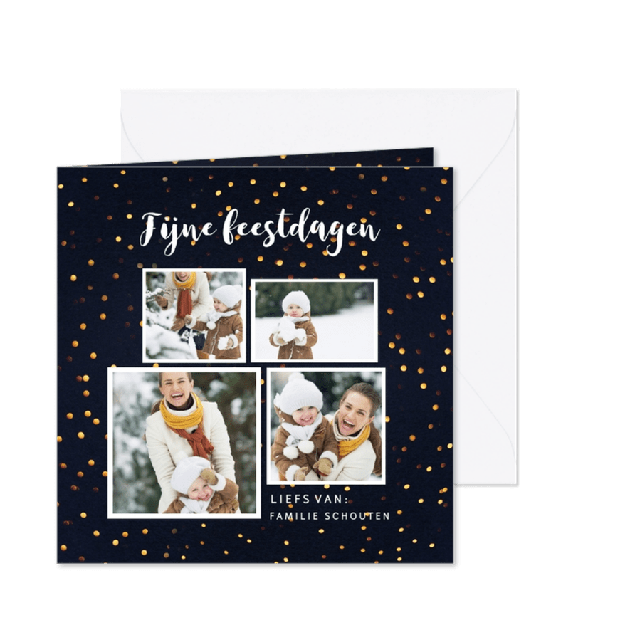 Kerstkaart gouden stippen met 4 foto's - Kaartimpressie