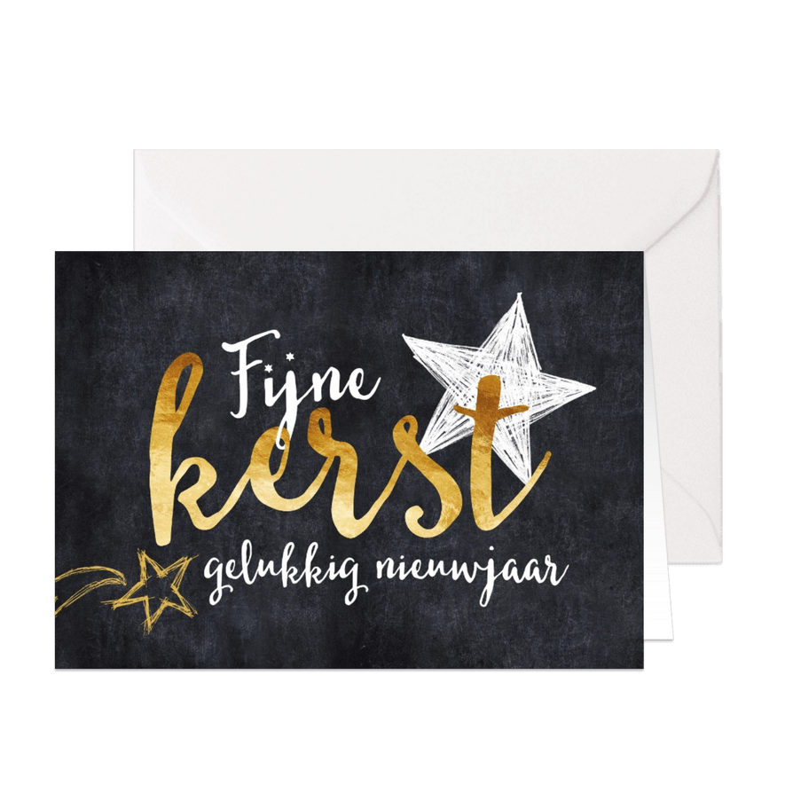 Kerstkaart gouden tekst en sterren - Kaartimpressie