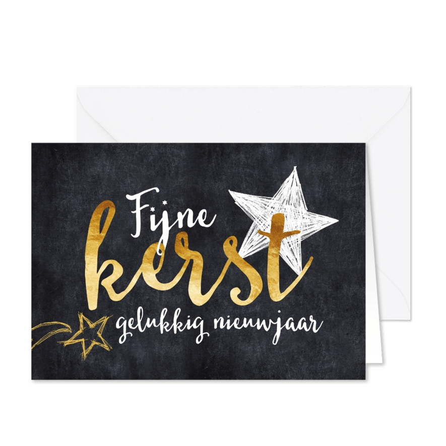 Kerstkaart gouden tekst en sterren - Kaartimpressie