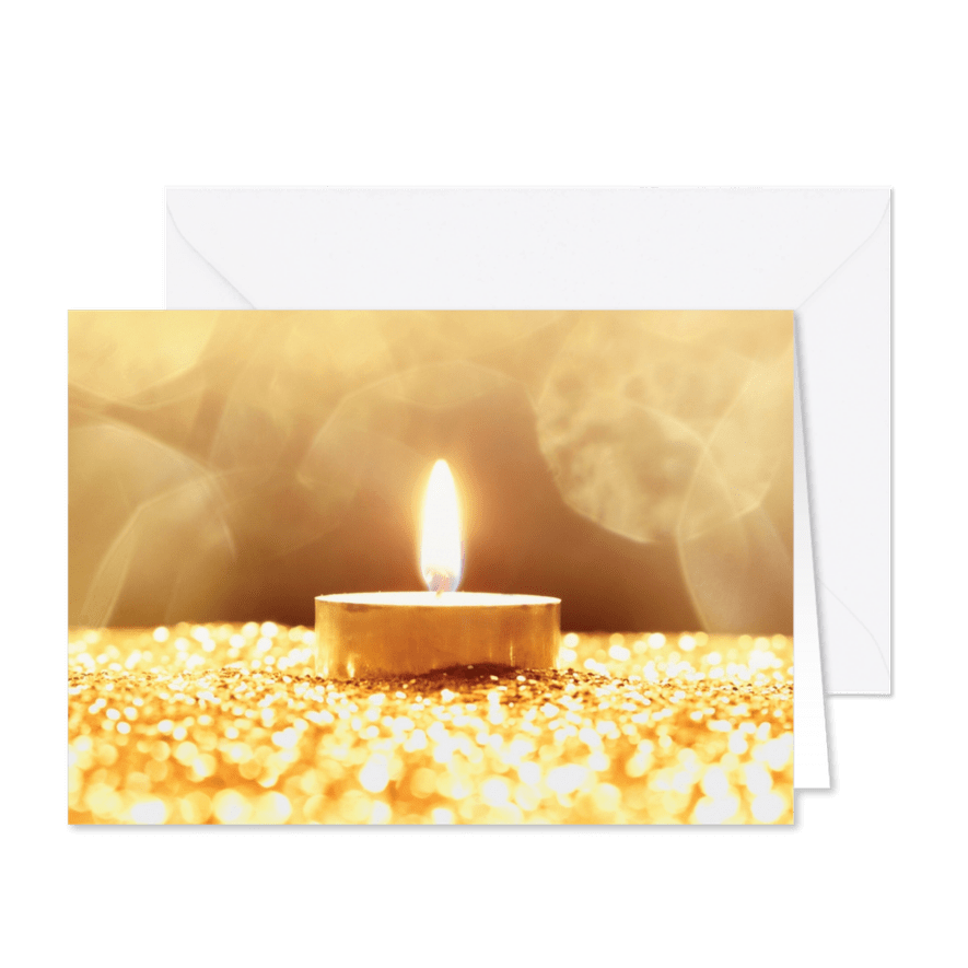 Kerstkaart goudkleurig met kaarslichtje - Kaartimpressie