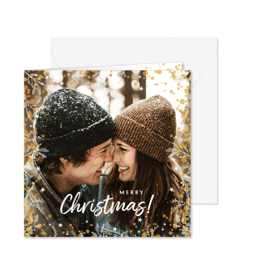 kerstkaart goudlook confetti foto sterretjes - Kaartimpressie