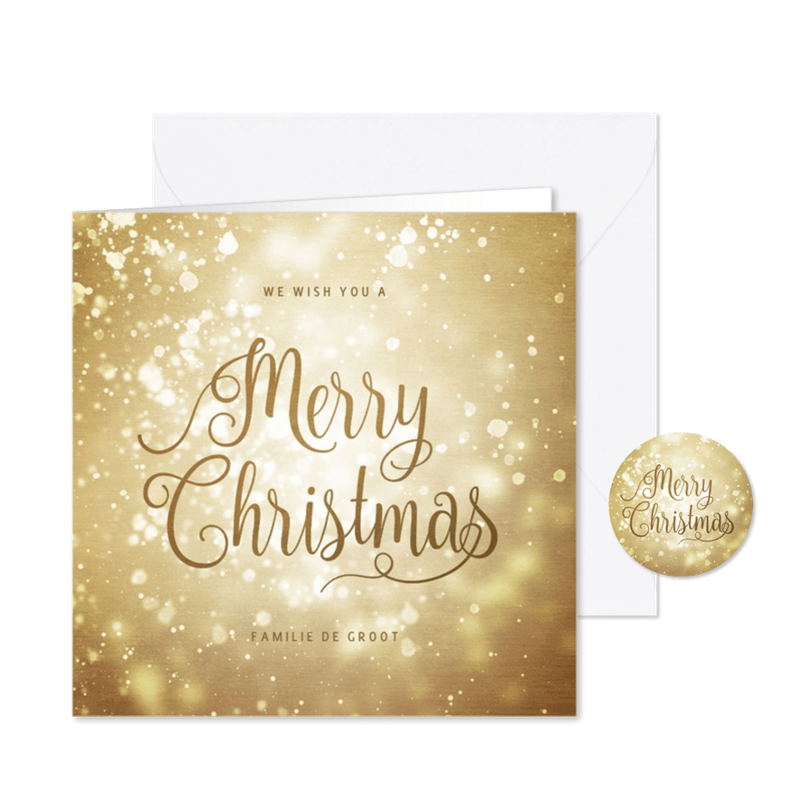 Kerstkaart goudlook met sneeuw Merry Christmas - Kaartimpressie