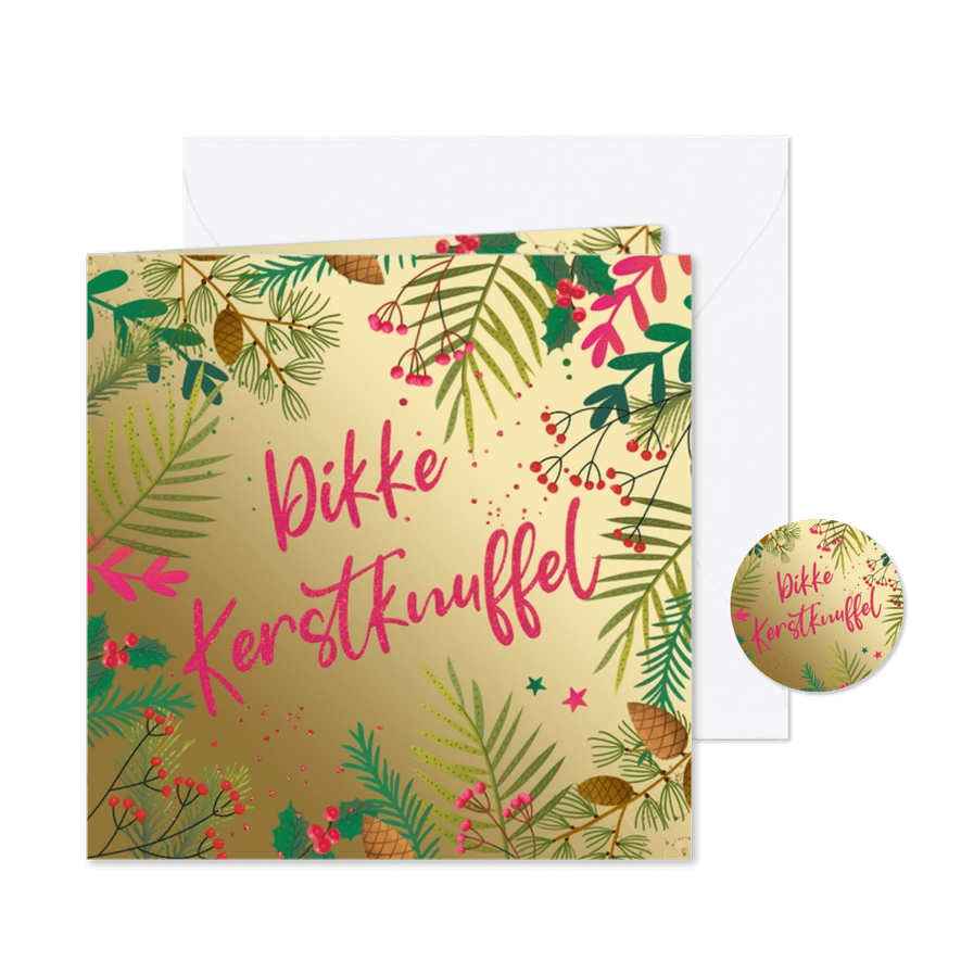 Kerstkaart goudlook met takjes  - Kaartimpressie