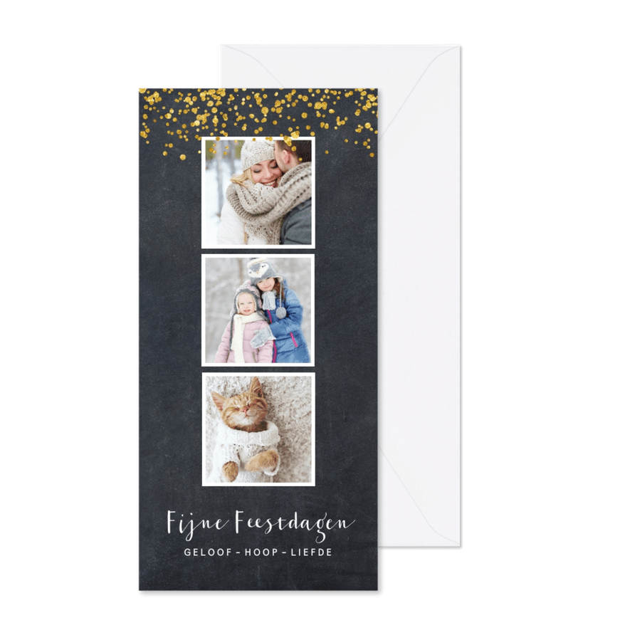 Kerstkaart goudversiering met krijtbord - Kaartimpressie