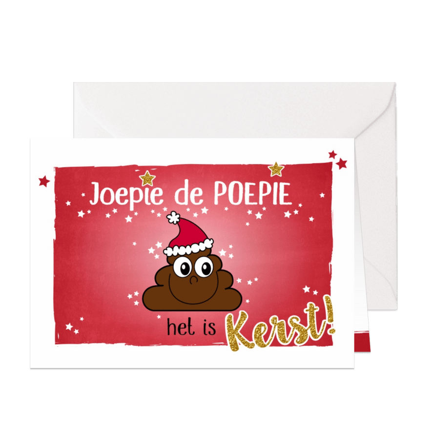 Kerstkaart grapje joepie de poepie sterren - Kaartimpressie