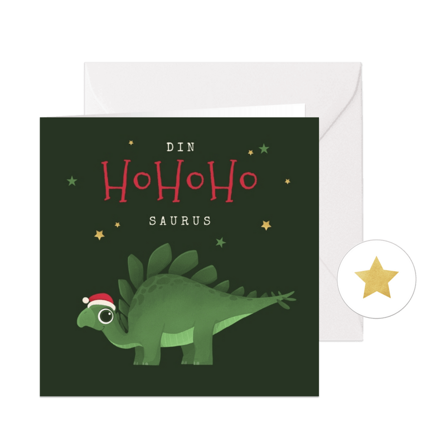 Kerstkaart grappig dinosaurus sterren ho ho ho - Kaartimpressie