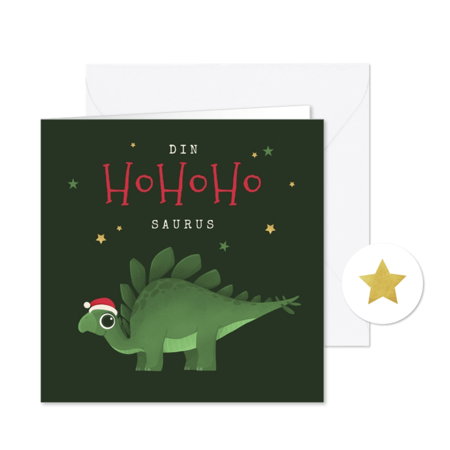 Kerstkaart grappig dinosaurus sterren ho ho ho - Kaartimpressie