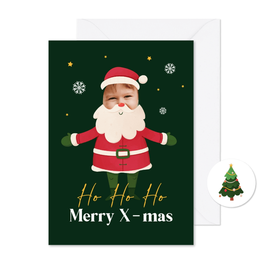 Kerstkaart grappig foto sterren sneeuw kerstman - Kaartimpressie